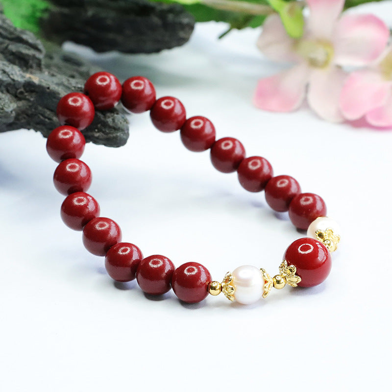 Vermilion Pearl and Gold Sand Bracelet: Handcrafted Sterling Silver Jewelry