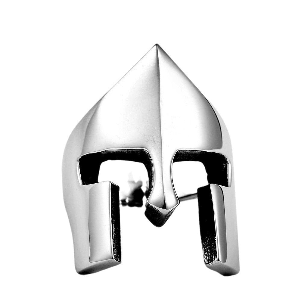 Titanium Steel Spartan Warrior Helmet Ring for Men - European and American Film-Inspired Jewelry