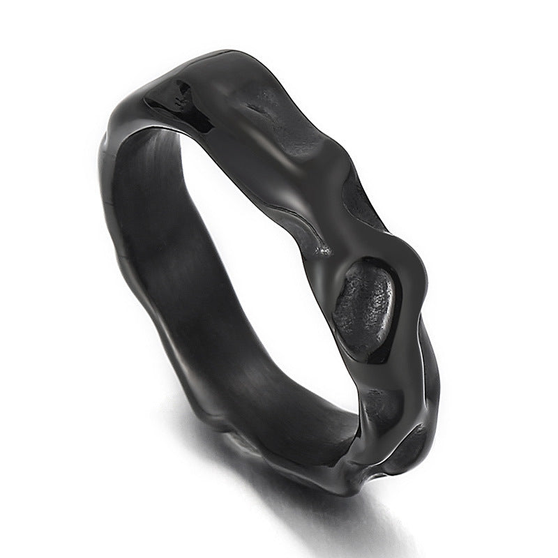 Trendy Irregular Wave Men's Titanium Steel Ring - Wholesale European and American Creative Design