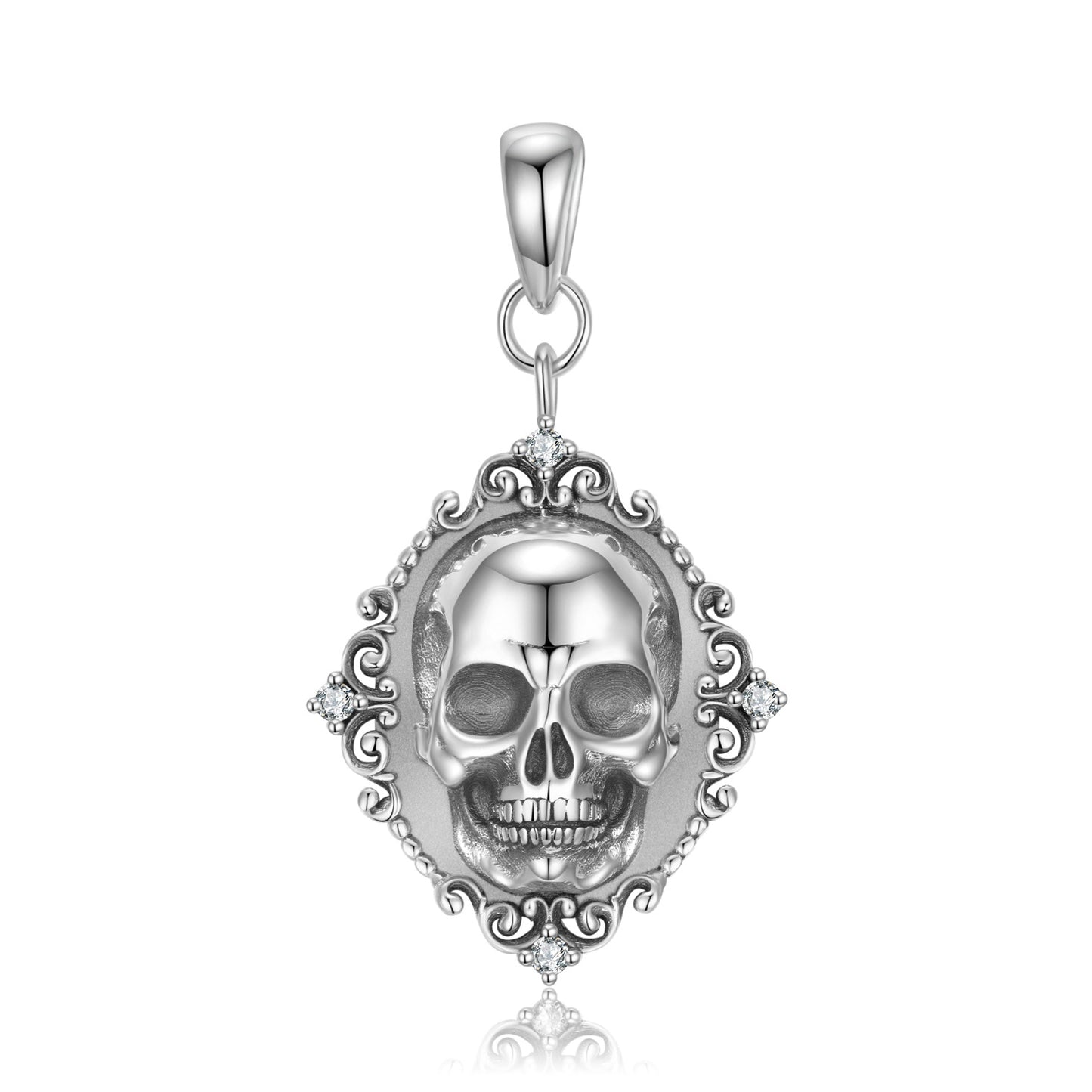 Halloween Skull Portrait Relief Pendant Silver Necklace