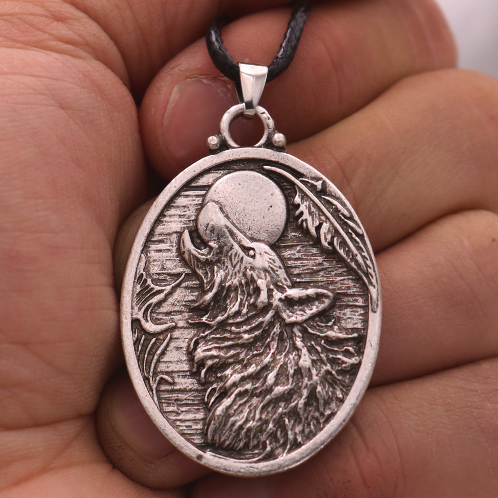 European and American Fashion Men's Zinc Alloy Wolf Howl Pendant Necklace