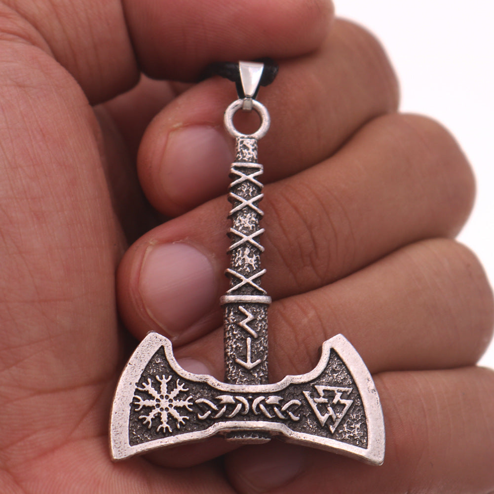 Mystic Viking Rune Axe Pendant with Odin Compass Design Men's Necklace