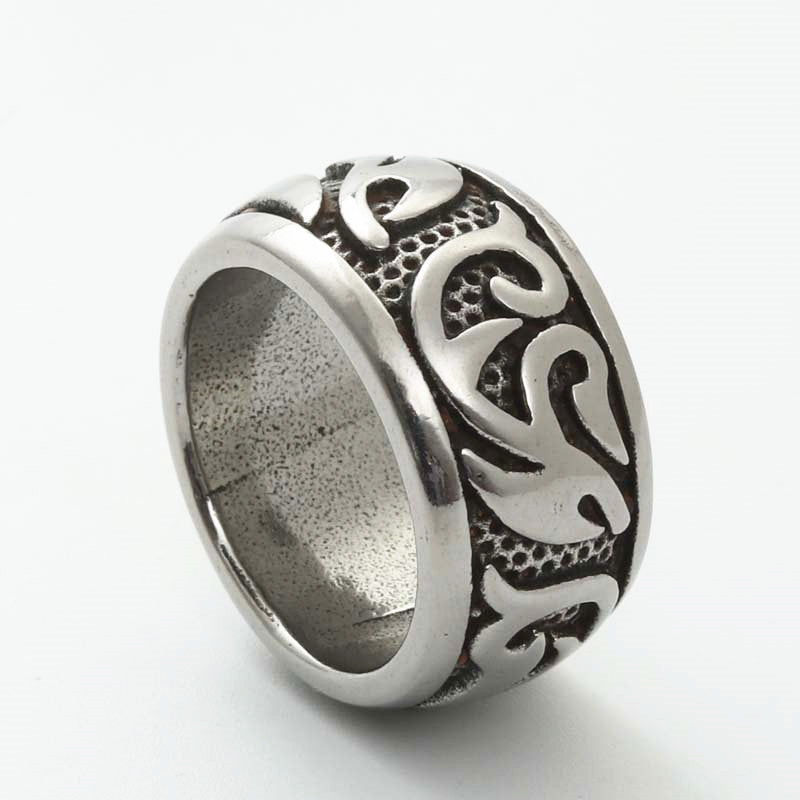 Titanium Steel Flame Totem Ring - Retro Punk Jewelry for Men