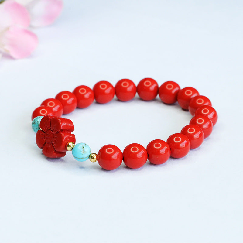 Cinnabar Peach Blossom Sterling Silver Bracelet