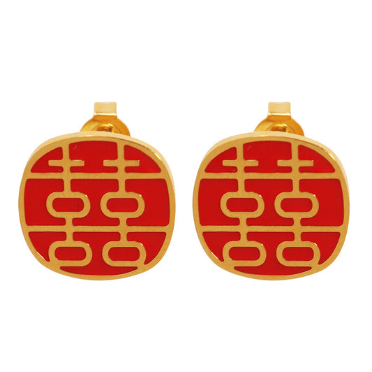 Festive Chinese Drop Oil Red Earrings with Retro Charm for Women's New Year Celebration