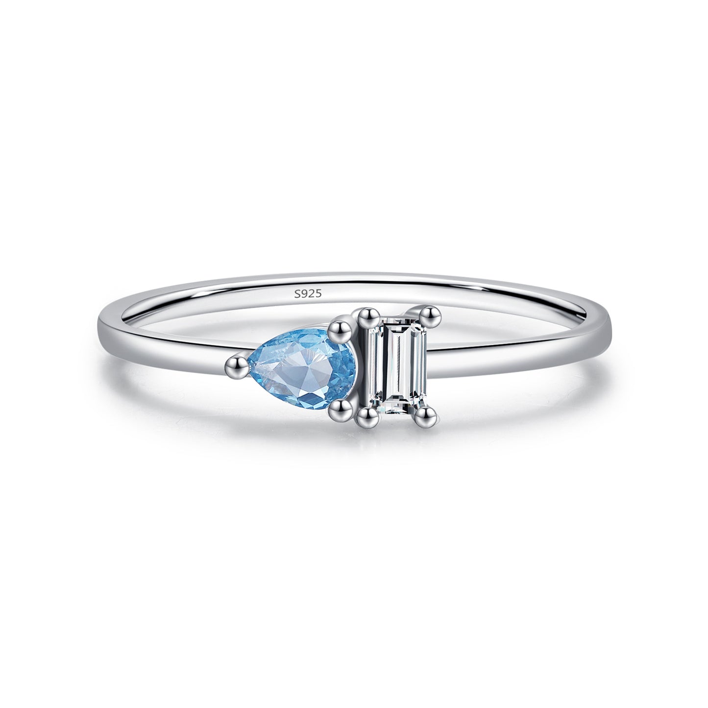 Exquisite Ocean Blue Zircon Sterling Silver Women's Stackable Ring