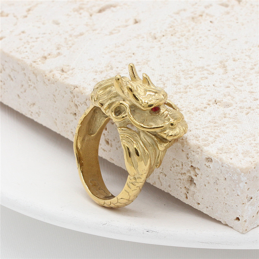 Retro Chinese Dragon Titanium Steel Men's Ring