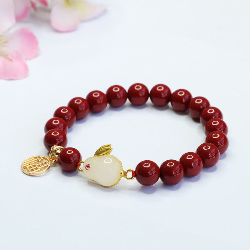 Purple Gold Sand Rabbit Jade Cinnabar Stone Bracelet - Sterling Silver