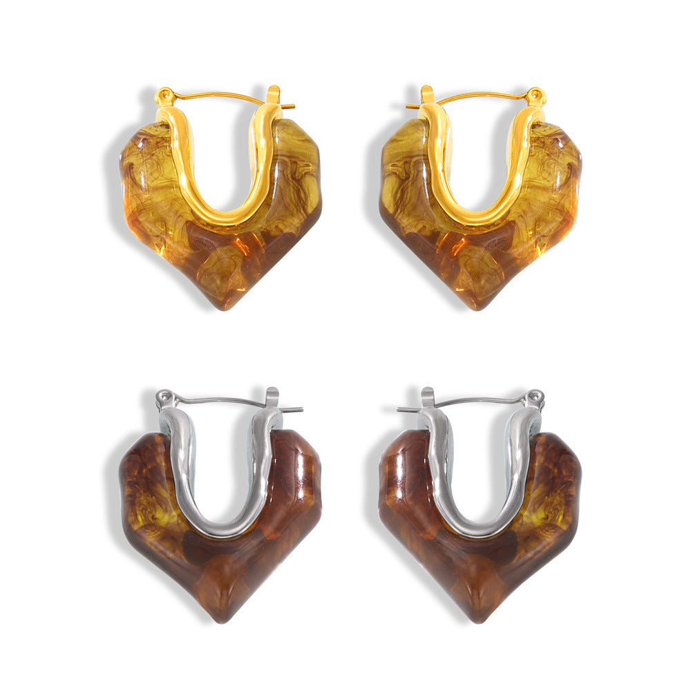 Golden Love Resin Earrings with Irregular Design