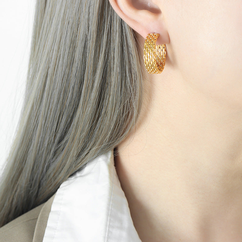 Luxurious Colorless Geometric Earrings - Gold Plated Titanium Steel Jewelry