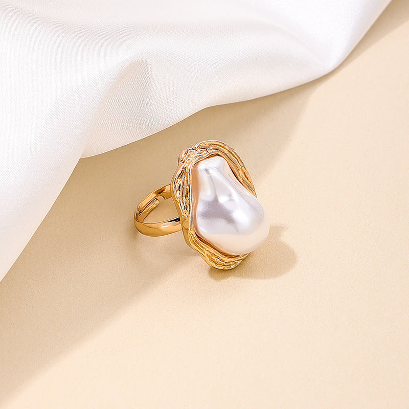 French Retro Elegance Metal Acrylic Pearl Open Ring