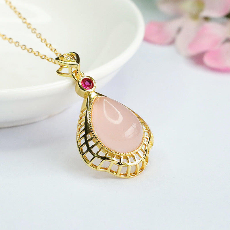 Ice Powder Chalcedony Water Drop Hollow Pendant