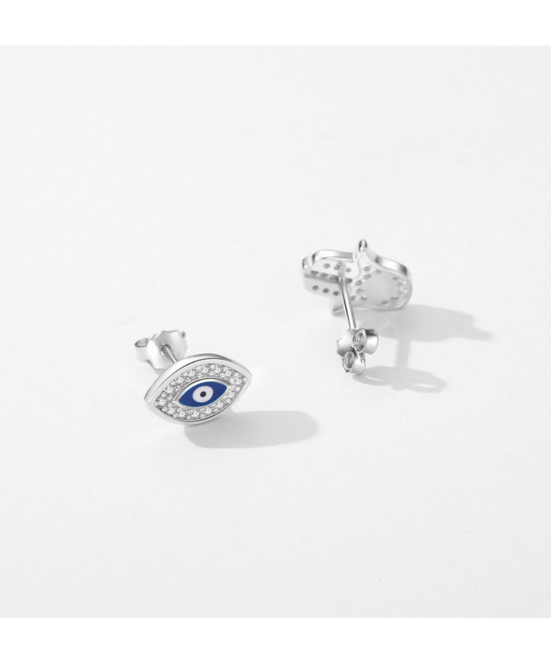 Luxurious S925 Sterling Silver Devil's Eye Earrings with Micro-Inlay Fatima's Hand