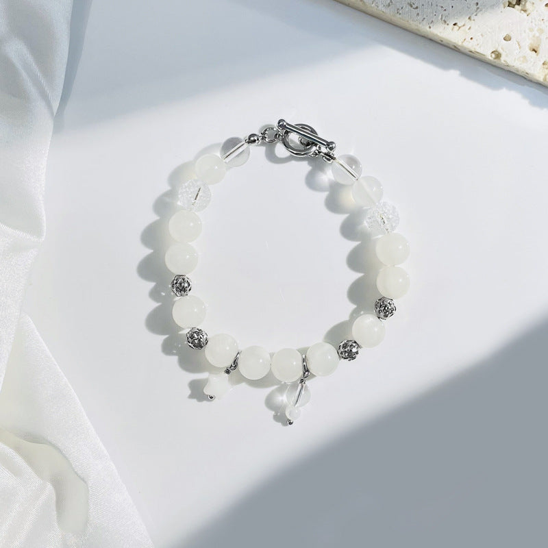 Fortune's Favor Sterling Silver Bracelet with Moonstone and Crystal Beads and Star Pendant