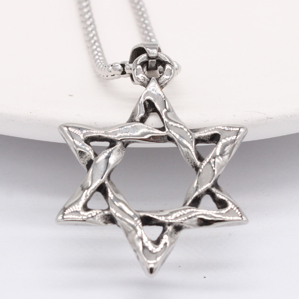 Hollow Hexagonal Star Titanium Steel Necklace for Men