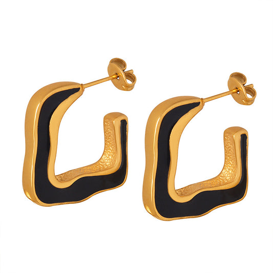 Chic Geometric Drop Earrings in Black - Titanium Steel, Colorfast, Wholesale