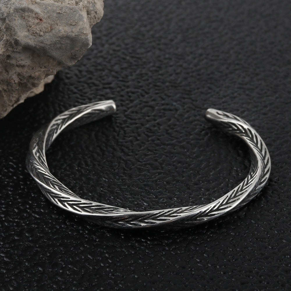 Men's Titanium Steel Vine Pattern Opening Bracelet - Modern Fashion Statement