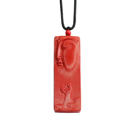 Elegant Cinnabar Pendant with Sterling Silver and Major Gem Stone