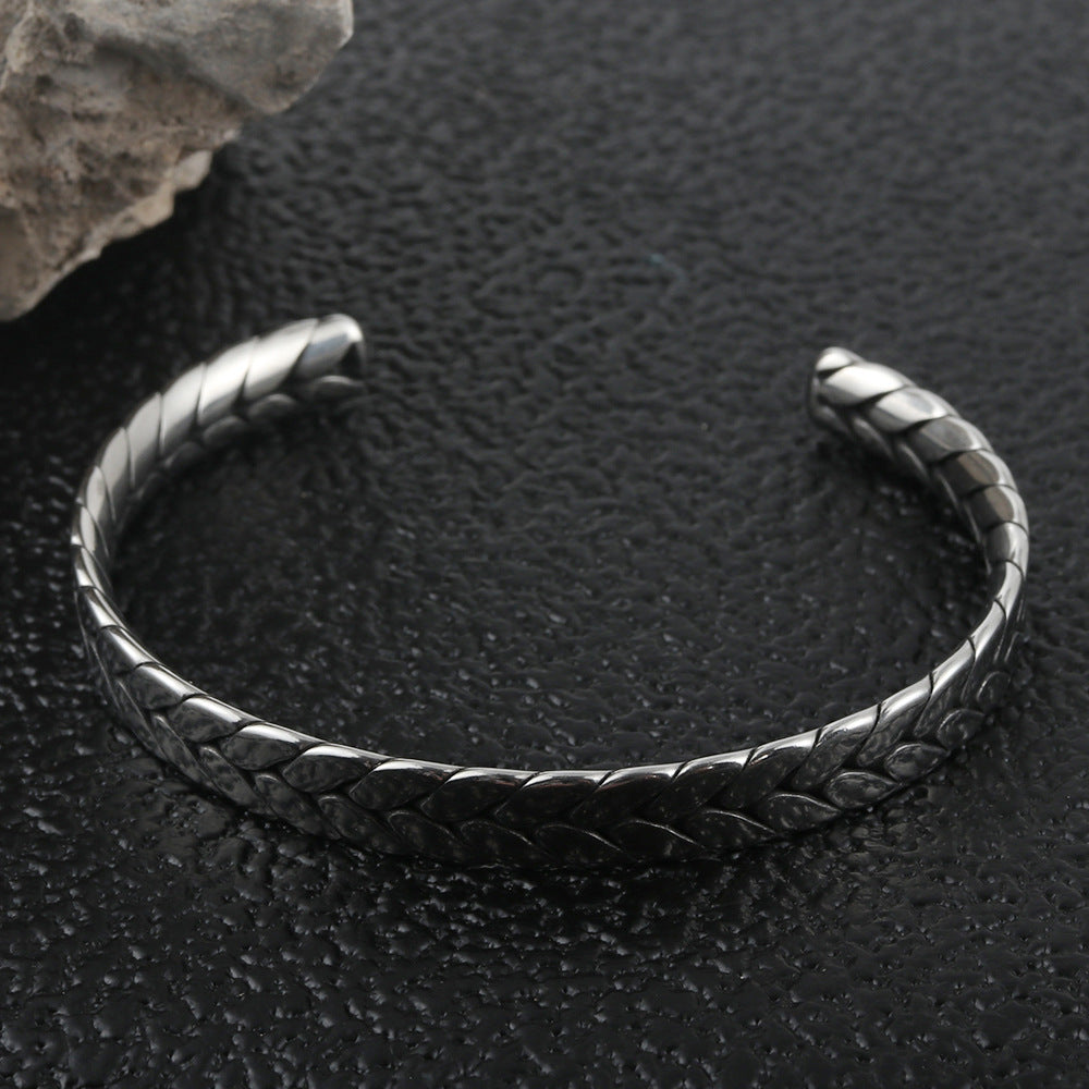 Titanium Steel Open Bracelet for Men - Trendy and Stylish Braid Design