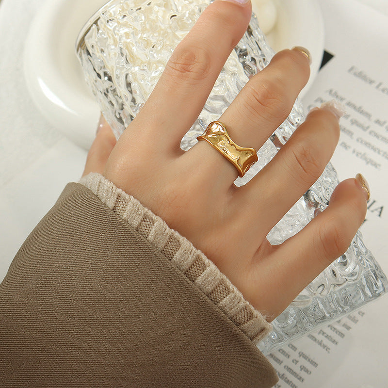 Volcanic Lava Adjustable Steel Ring with Unique Texture