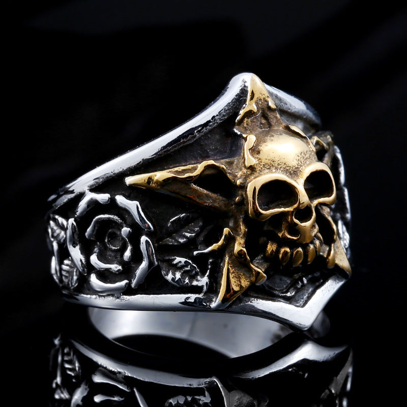 Retro Skull and Pentagram Men's Ring - Personalized Titanium Steel with Lace Detail