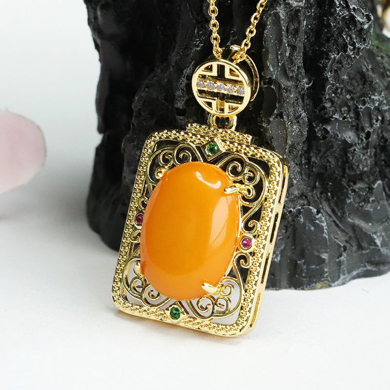 Hollow Amber Pendant with Sterling Silver Chain