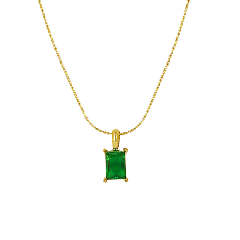 Regal Emerald Zircon Pendant with Gold Plated Titanium Steel Chain - Female Jewelry