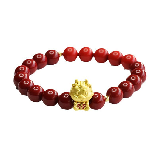 Golden Dragon Cinnabar Bracelet with Sterling Silver Needle