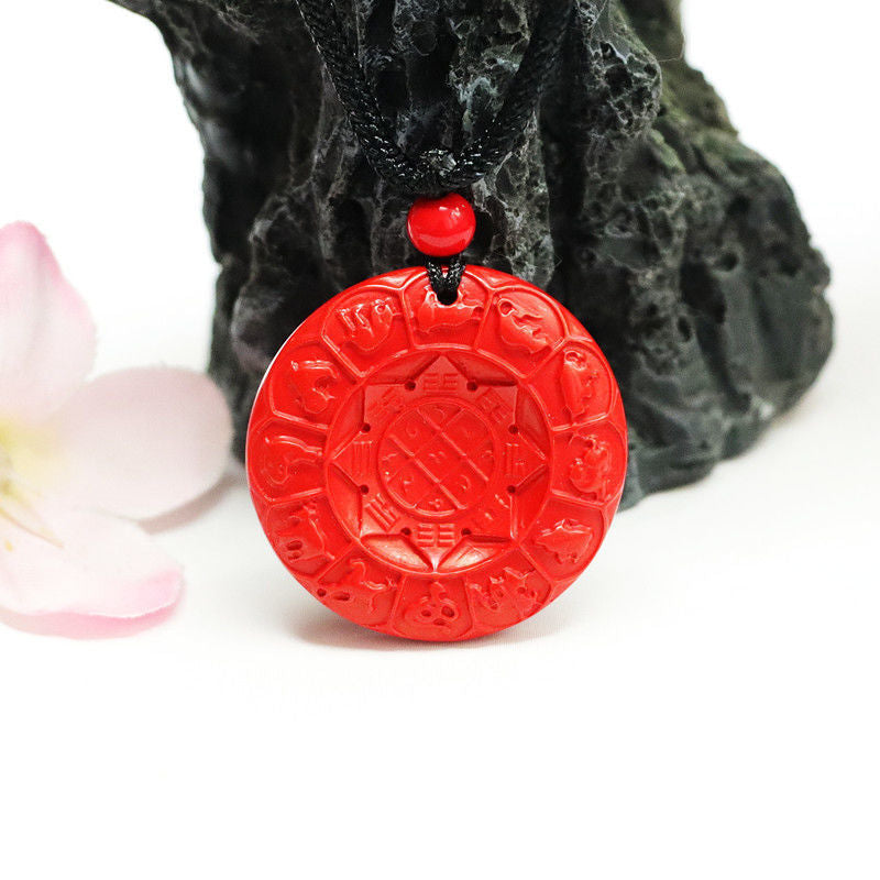 Zodiac Harmony Eight Trigrams Sterling Silver Pendant With Cinnabar Stone