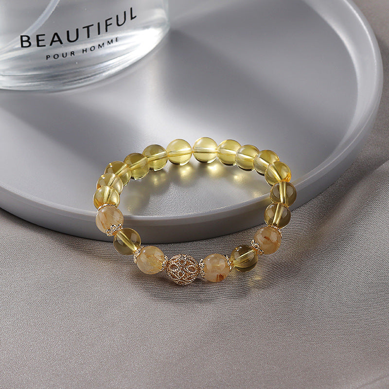 Citrine Crystal Sterling Silver Hollow Ball Bracelet - Fortune's Favor by Planderful Collection