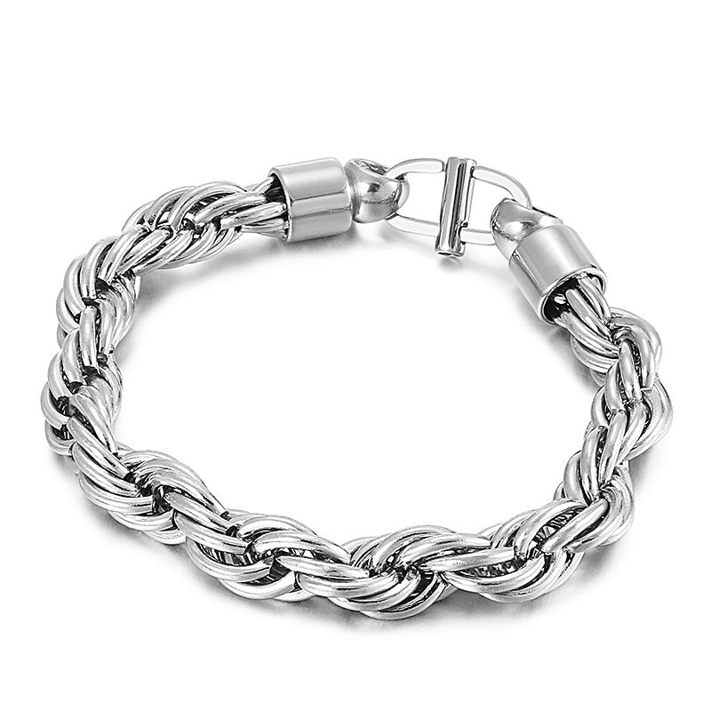 Personalized Titanium Steel Men's Bracelet with Oval Twist Chain and Japanese Buckle