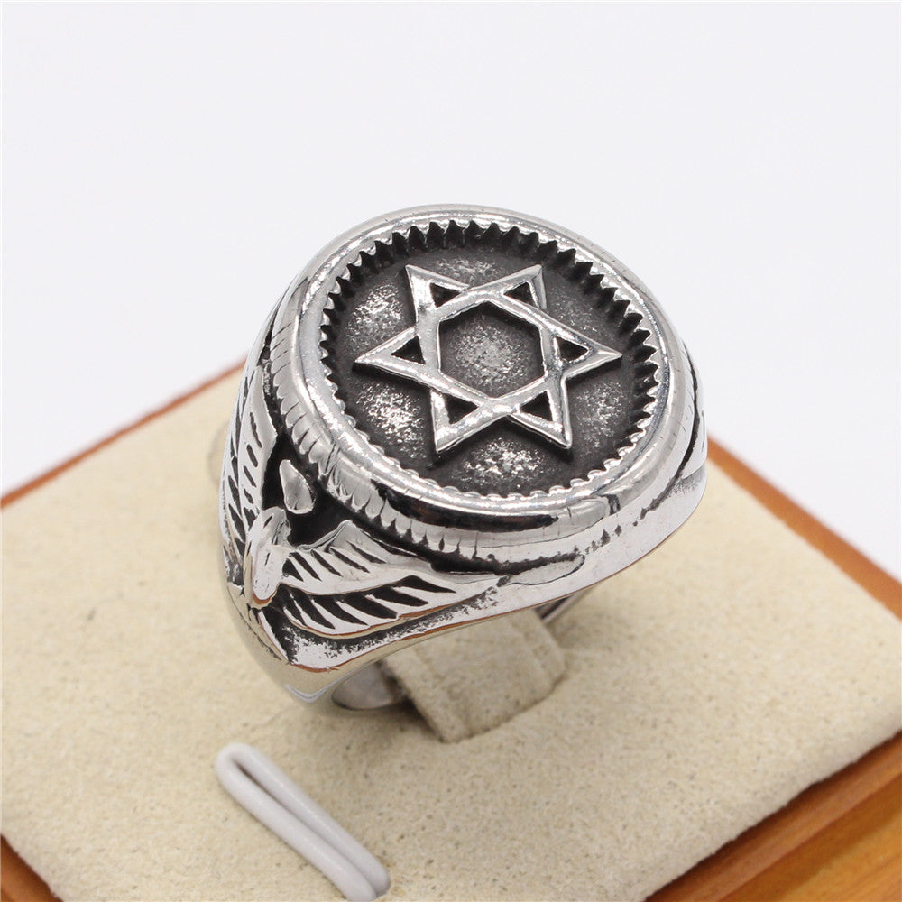 Personalized Retro Six Star Eagle Titanium Steel Ring for Men