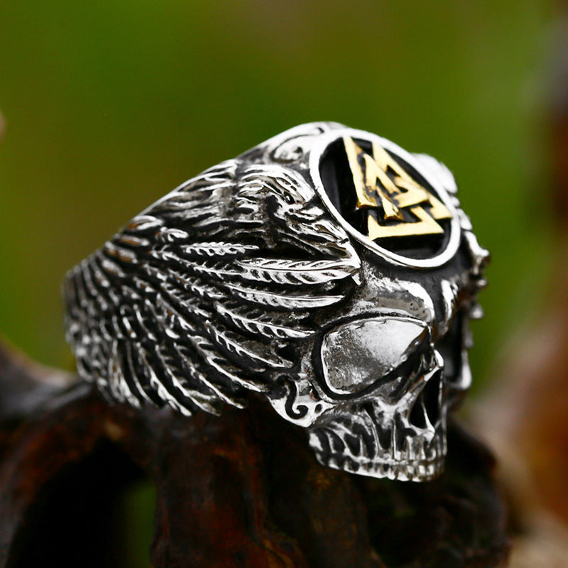 Titanium Steel Viking Triangular Stacked Ring - Punk Style Skull Jewelry for Men