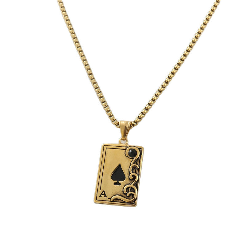 Trendy Men's Personalized Retro Titanium Steel Playing Card Pendant Necklace