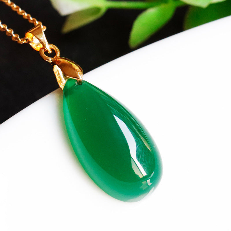 Green Chalcedony Pendant in Water Droplet Shape