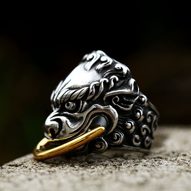 Exaggerated Beast Head Titanium Steel Men's Ring - Retro Hip-Hop Style Wholesale Jewelry