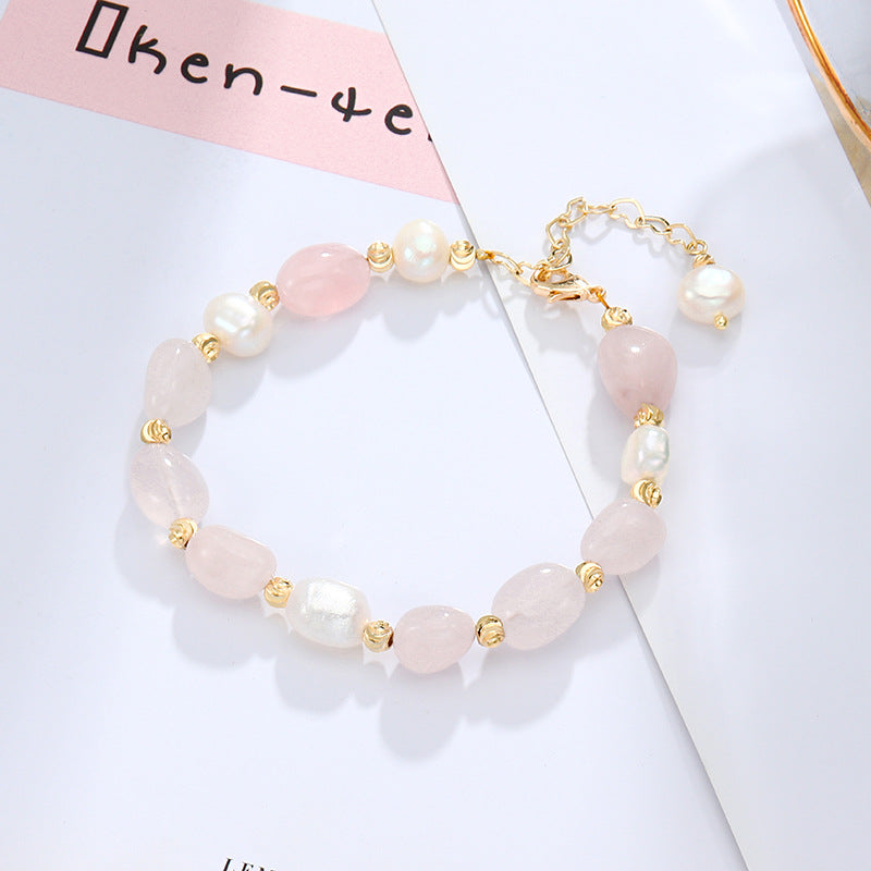 Summer Peach Blossom Crystal and Pearl Bracelet for Women