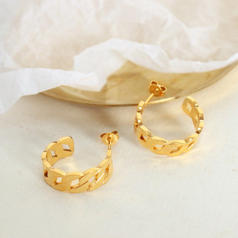 Chic Korean-inspired Metal Chain Earrings with Gold Plating