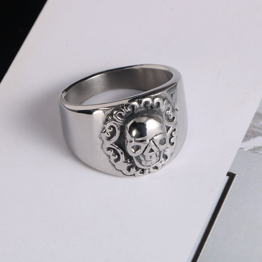 Unique Skull Design Wide Titanium Steel Ring for Men - European and American Street Style Jewelry