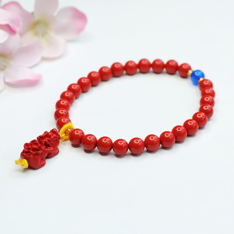 Red Sand Pixiu Lotus Bracelet with Cinnabar Stone