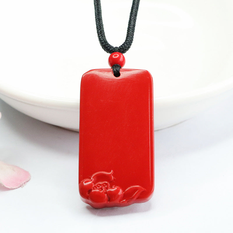 Cinnabar Pendant, Red Sand Lotus, Rectangle Brand Pendant