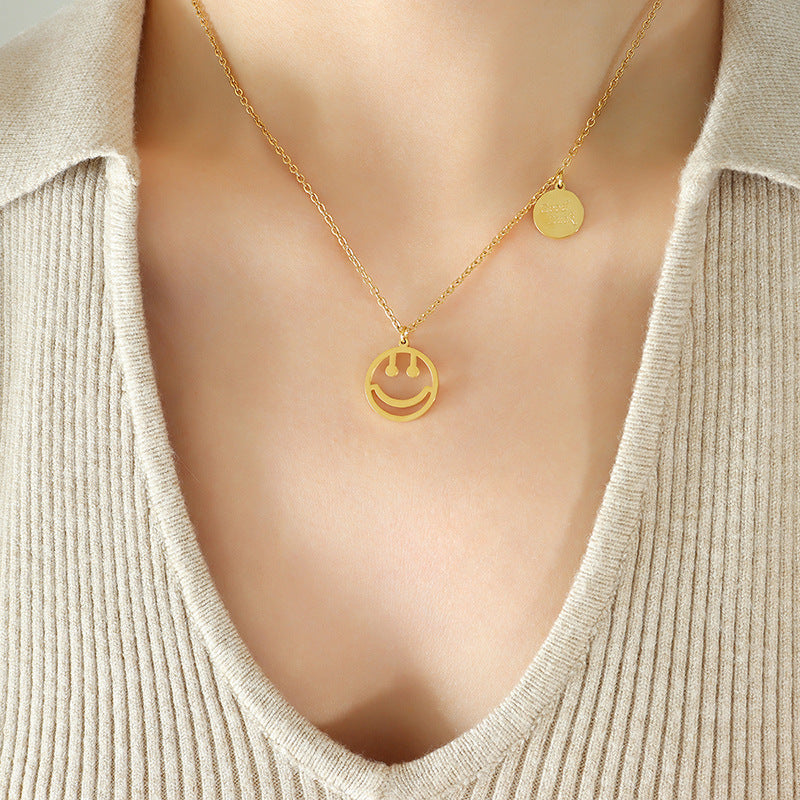 Golden Smiling Face Pendant Necklace - Hip Hop Collection for Women