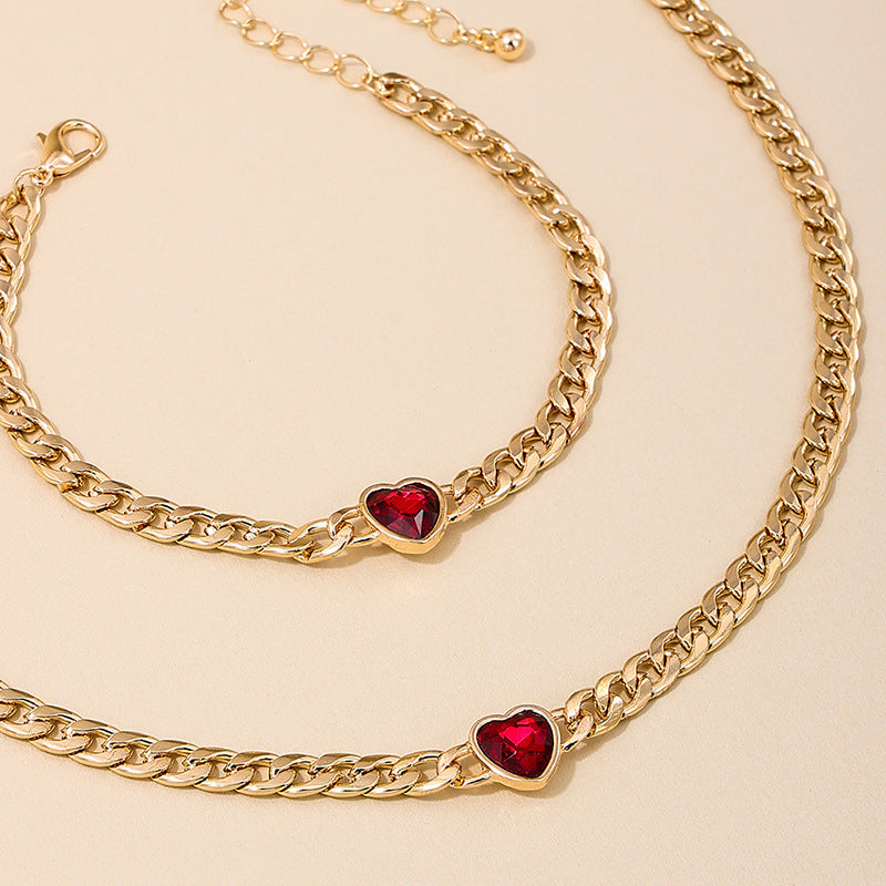 European Chic Red Love Metal Chain Jewelry Set - Vienna Verve Collection