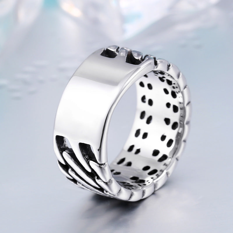 Titanium Steel Retro Locomotive Ring for Men - Domineering Stainless Steel Chain Design