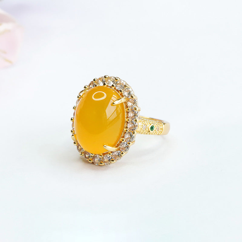 Yellow Chalcedony Zircon Halo Sterling Silver Ring