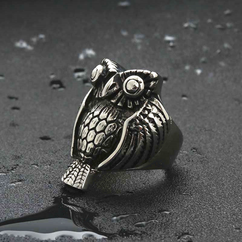 Titanium Steel Owl Ring for Men - Retro Punk Style Animal Accessory