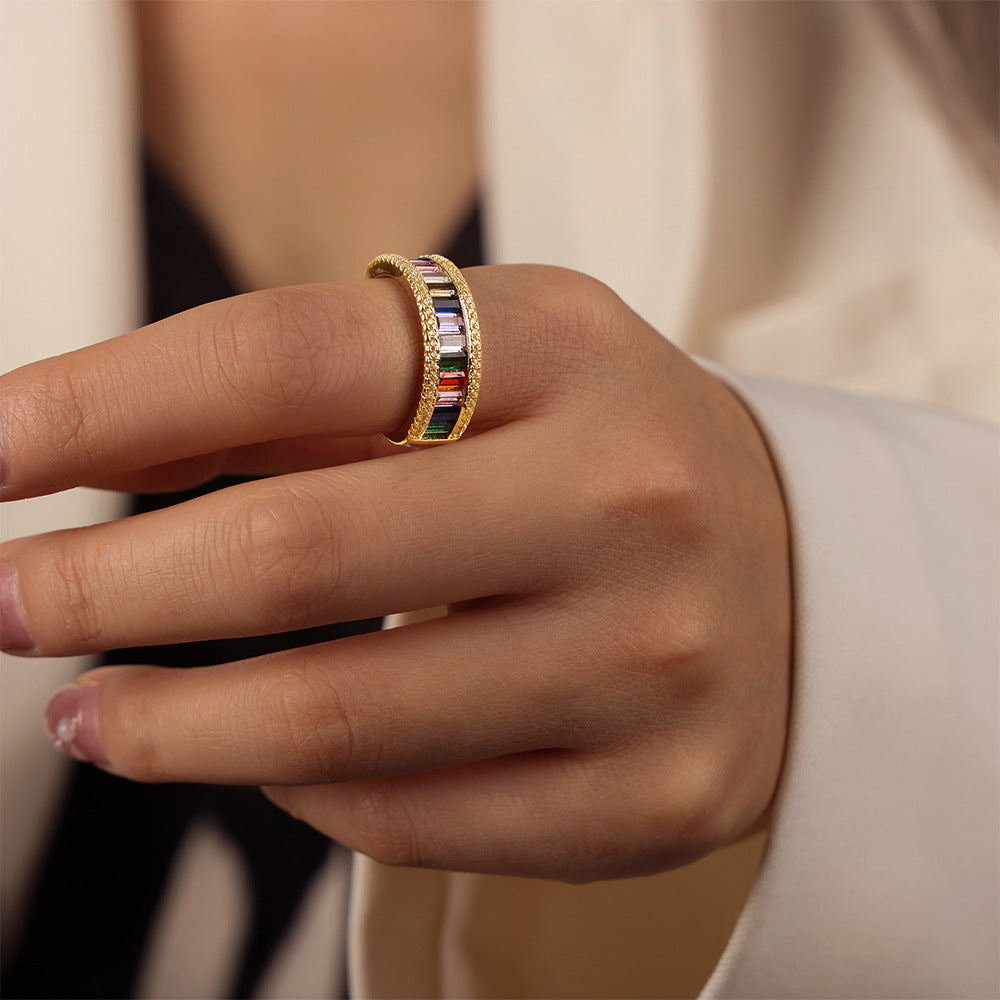 Luxurious European-American Copper Ring with Colored Zircon Accents