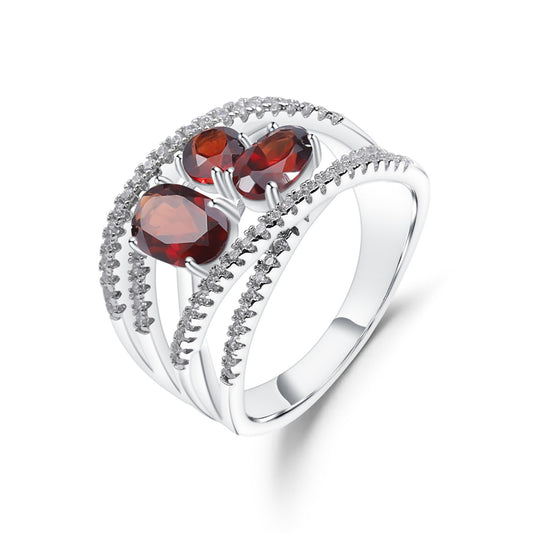 Five Layers Split Shank Natural Gemstones Silver Ring