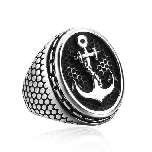 Titanium Steel Retro Anchor Ring for Men - European and American Creative Jewelry Trend