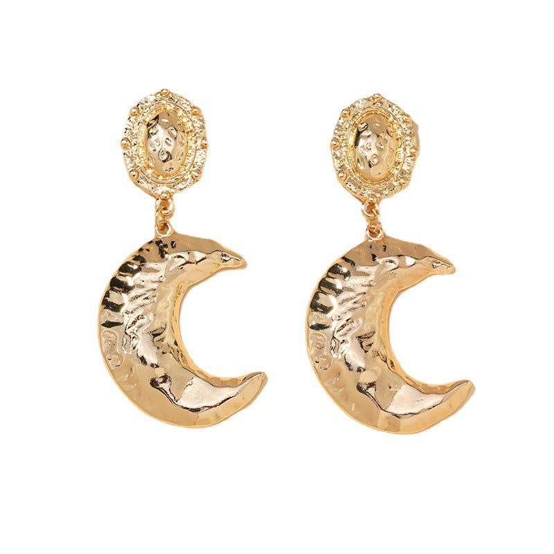 Cross-border Retro Moon Earrings with Metal Texture - Wholesale Jewelry